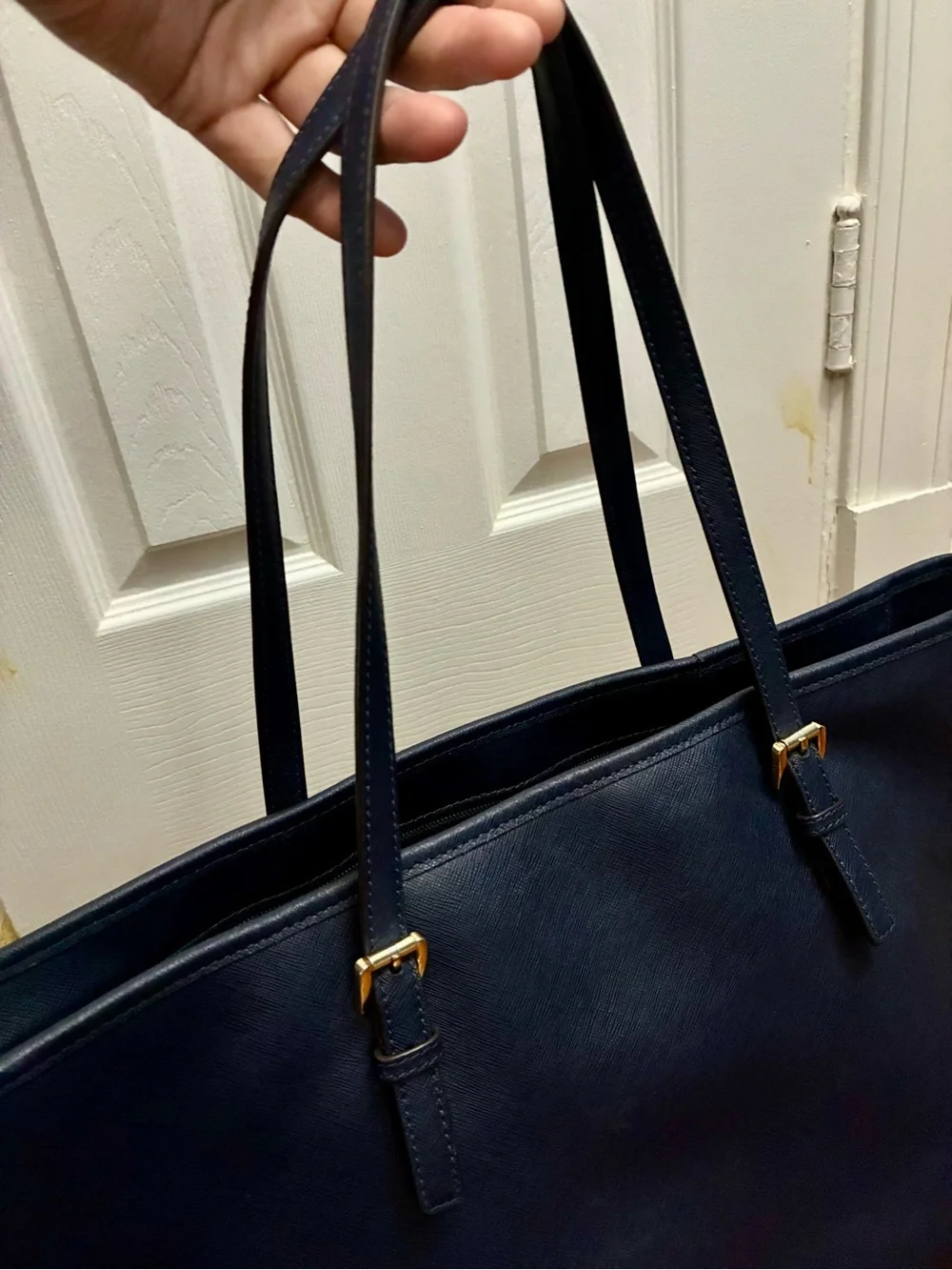 Michael Kors Dark Blue Saffiano Leather Tote with Gold Accents